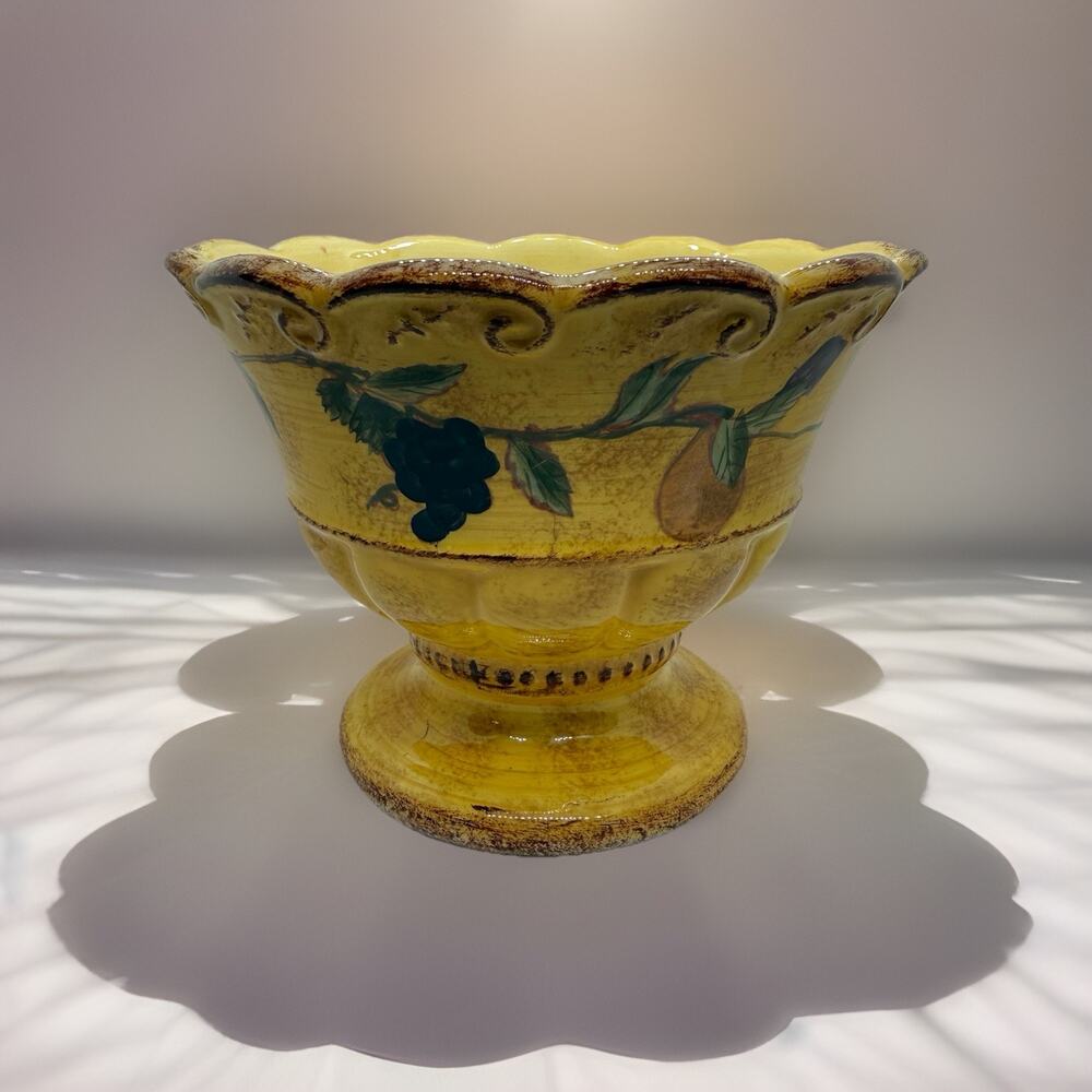 Vintage Raymond Waites Pompeii Pedestal Fruit Bowl Grapes Pears Tuscan 90s